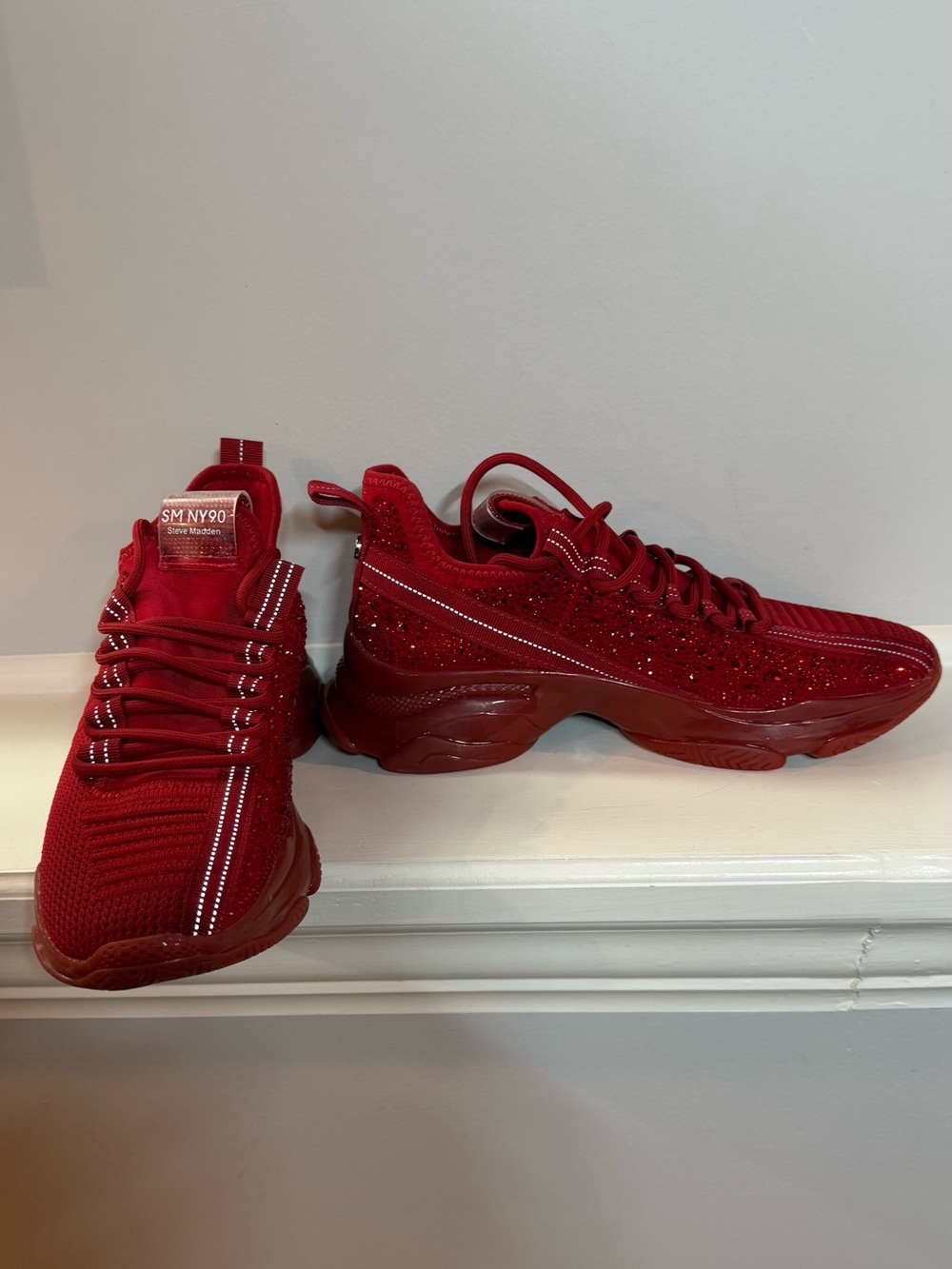 Steve Madden maxima red rhinestone sneakers
